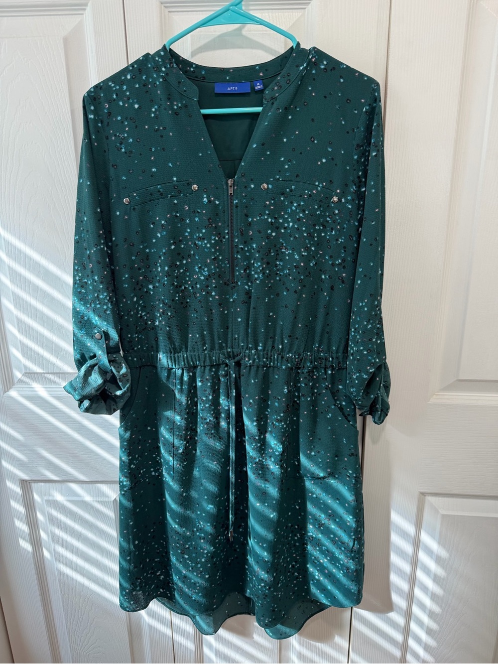 Apt. 9 Dark Green Printed Drawstring Tunic Dress